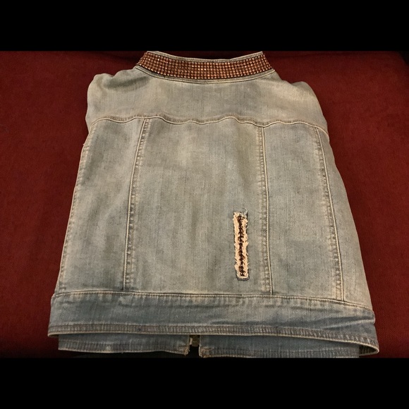 Woman’s Bling Denim Collar Crop Jacket Plus Size - Picture 4 of 8